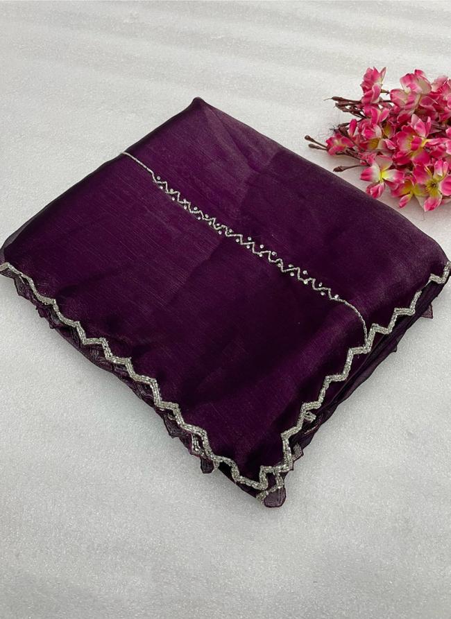 Jimmy Choo Dark Wine Party Wear Hand Diomond Work Saree